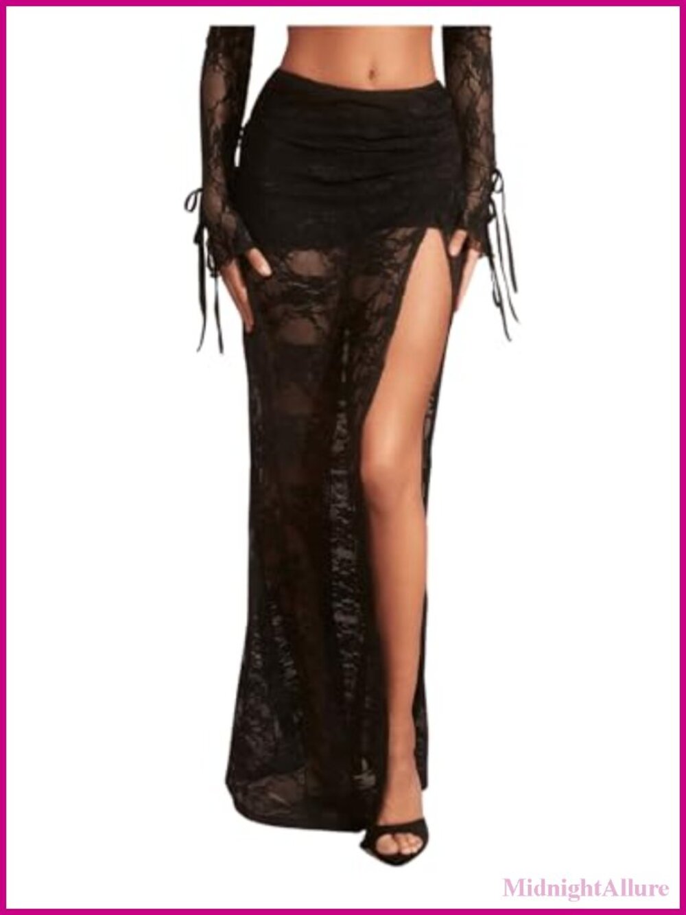 Verdusa Floral Lace Maxi Skirt with Slit Sheer Low Rise